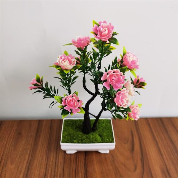 Fleurs décoratives Plantes Artificielles Rose Petit Arbre Pot Faux Ornements En Pot Pour La Maison Chambre Table Décor El Jardin Décoration