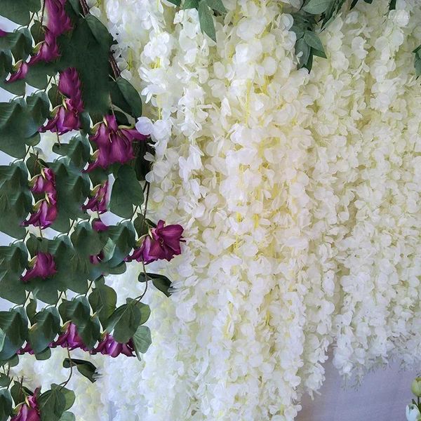 Flores decorativas Plantas artificiales Cascada Wisteria Planta colgante de pared Parthenocissus blanco Decorar el jardín del hogar