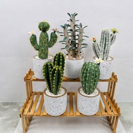 Flores decorativas Cactus de plástico Artificial suculenta planta en maceta de pera espinosa respetuoso con el medio ambiente escritorio de oficina en casa con maceta