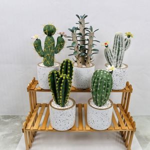 Decoratieve Bloemen Kunstmatige Plastic Cactus Succulente Cactusvijg Potplant Milieuvriendelijke Home Office Desktop Met Pot