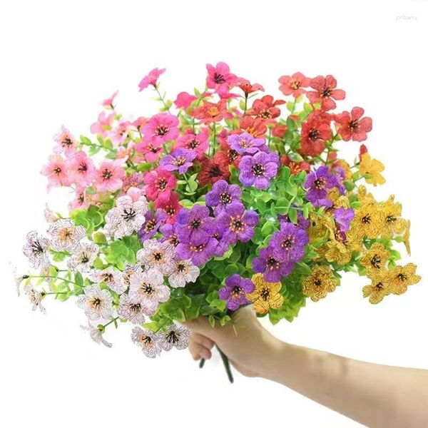 Fleurs décoratives fleur en plastique artificielle avec 7 fourchettes plante violette d'eucalyptus fausse