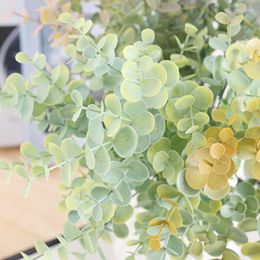 Flores decorativas Plástico Artificial Planta Verde Eucalipto Hojas de Dinero Adornos de Pografía de Boda Hogar Sala de Estar Jardín Plantas Falsas