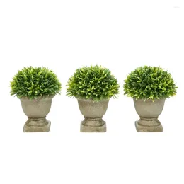 Flores Decorativas Planta De Hierba Podocarpus Artificial En Maceta De Concreto - Topiario En Maceta Ornamental De Interior De Imitación Redondo Juego De 3 7.5"