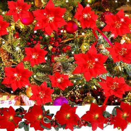 Fleurs décoratives Poinsetttia de Noël Light String Batterred Maridings Porte de la porte à la maison Indoor Home Decor