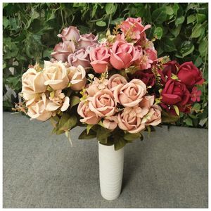 Fleurs décoratives Artificielle Polonais Rose Bouquet Simulation Fleur De Soie Décoration De Mariage Famille Salon Jardin Fête De Noël