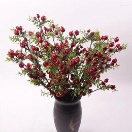 Fleurs décoratives branche de Fruit de grenade artificielle avec des feuilles en plastique Mini baies rouges plantes accessoires de photographie faux Fruits maison jardin