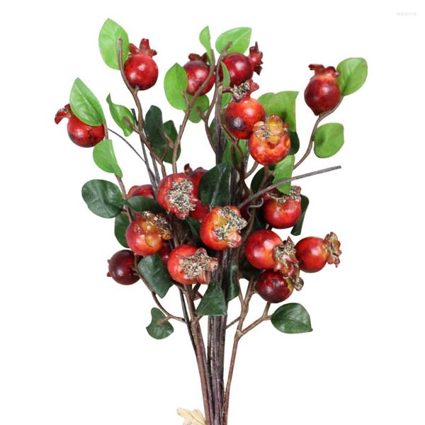 Fleurs décoratives Baies de Grenade Artificielles Branches de Fruits de Noël Décor Berry Rose Musquée Faux Bouquet Tiges Fleur Faux Houx Rouge