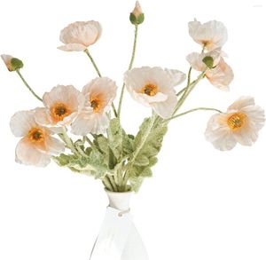 Fleurs décoratives en soie de pavot artificielle (3 tiges) pour le bouquet de mariage Home Decor. Pièce maîtresse de fausse fleur