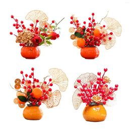 Fleurs décoratives artificielles de fleurs en pot céramique Bouquet de branches chinoises Ornement pour l'année de la ferme de la ferme.