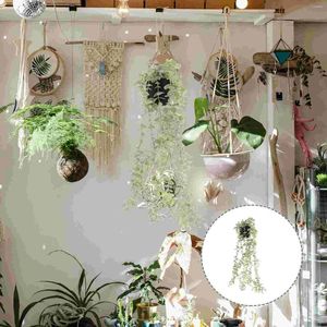 Fleurs décoratives en plastique artificiel en plastique suspendu planteur rotin simulation de pendentif de rotin couronne réaliste faux mur