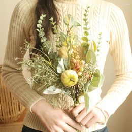 Bouquet de baies de citrouille artificielles, fleurs décoratives, plantes en plastique pour la décoration de la maison, accessoires de photographie, Simulation de Bouquets de feuilles d'eucalyptus