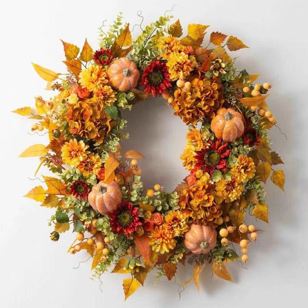 Fleurs décoratives citrouilles artificielles guirlande d'automne 45 cm guirlande tenture murale porte d'entrée pour bureau ferme fenêtre Halloween