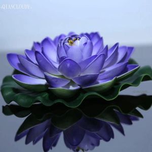 Fleurs décoratives artificielles violet faux lotus lis feuille d'eau piscine flottante étang de mariage jardin de décoration 17cm b12