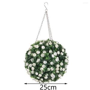 Fleurs décoratives Artificielle Violet Milan Herbe Fleur Boule Suspendus Topiaire Jardin Plante Decor25CM Extérieur Faux Plantes DIY Décoration