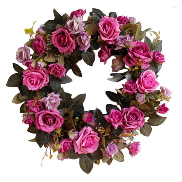 Couronne de roses violettes artificielles, fleurs décoratives, printemps, pour porte d'entrée, fenêtre murale, fête de mariage, décoration de maison de ferme