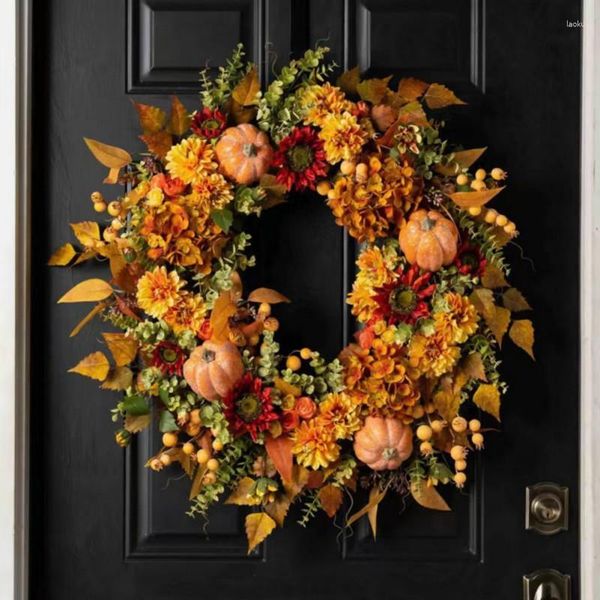 Декоративные цветы, искусственный ротанг, тыква, венок из шишек на осень, украшения на День Благодарения, сделай сам, поделки, рождественский декор двери