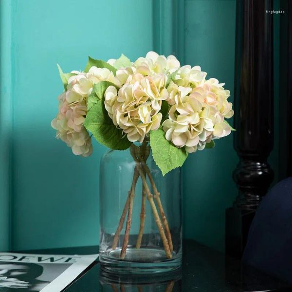 Flores decorativas Artificial Real Touch Hydrangea Decoración de bodas Simulación Flor Hidratizante Blue Hydrazas Decoración de mesa