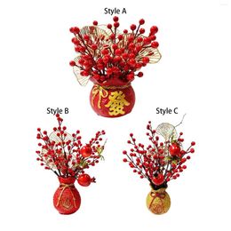 Decoratieve bloemen kunstmatige rode bessen boeket met vaas tafel middelpunt ginkgo blad voor vakantie housewarming jaar feestdecor
