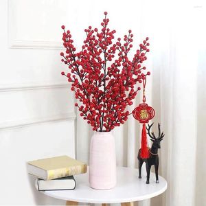 Fleurs décoratives branche de baies rouges artificielles mini faux fruits pour décorations d'arbre de Noël artisanat décor de mariage ornement de l'année chinoise