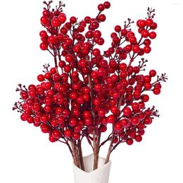 Fleurs décoratives branches de baies rouges artificielles longue tige faux baies de houx de Noël pour couronne d'arbre bricolage artisanat vacances Vase décoration
