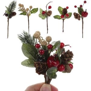 Flores decorativas Ramas de bayas rojas artificiales 6 pulgadas Selecciones navideñas Navidad Holly Spray Navidad Conos artesanales Arti Pine Stem Decorat C5E8