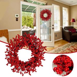 Flores decorativas Corona de bayas rojo artificial para la puerta delantera 15.74 pulgadas Twig Bayas Bayas de invierno Aras de invierno Coronas