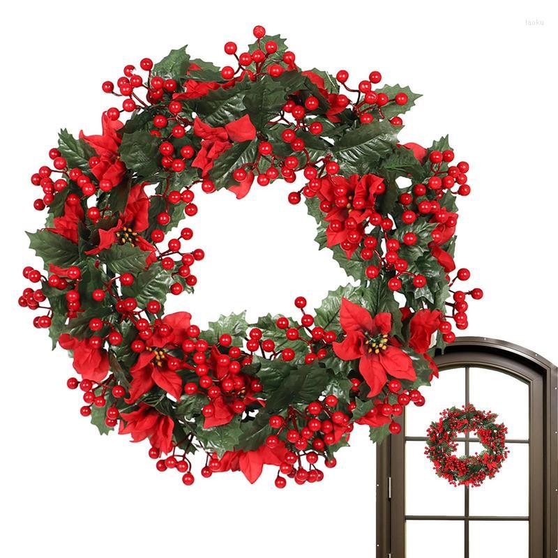 19 Inch Artificial Red Berry Wreath Garland - dried christmas wreath Hanging Decor for Front Door and Home Rattan