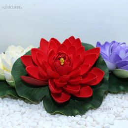 Flores decorativas artificiales rojas falsas hoja de lirio de loto piscina de agua estanque flotante decoración de boda jardín 17CM B12