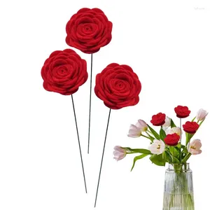 Fleurs décoratives roses rouges artificielles longues tige foncée fausse rose de soie rose réaliste exquise fleur pick pour