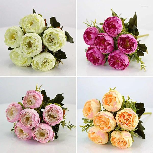 Fleurs décoratives rétro artificielles belles fleurs de soie de pivoine rose petite fête de famille de la famille bouquet de printemps décoration jardin de jardin