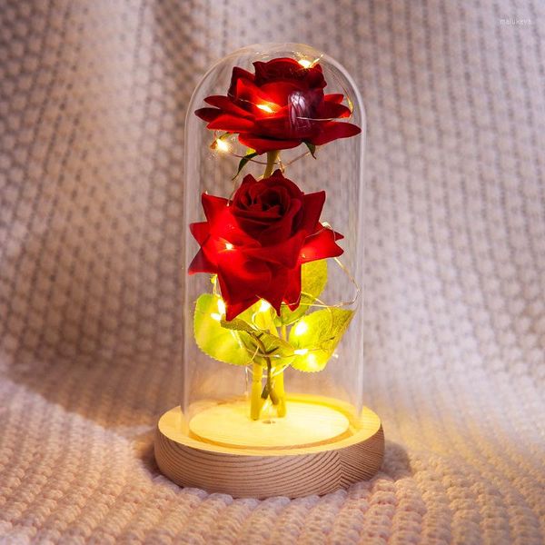 Fleurs décoratives Artificielle Romantique Faux Rose LED Lumière Pour Toujours Fleur Ensemble Cadeau Pour Femmes Petite Amie Mère Bureau Ou Décorations Pour La Maison