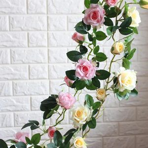 Fleurs décoratives Rose artificielle 115CM vraie touche soie vigne fleur chaîne décor de mariage suspendus guirlande de lierre