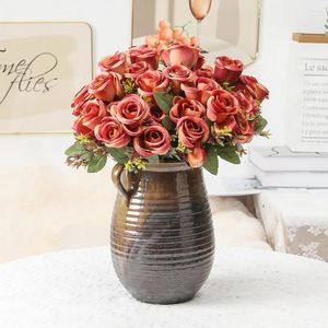 Fleurs décoratives Bouquet de rose artificiel décor réaliste pour la fête de mariage, fausse table fleurie, pièce maîtresse POP