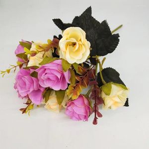 Fleurs décoratives Bouquet de rose artificiel Simulation robe de mariée bleue POGRAMENT