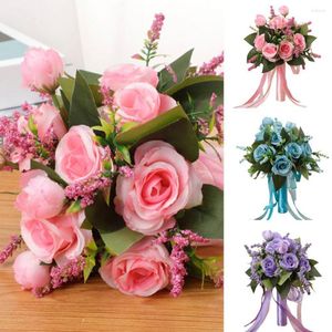 Fleurs décoratives bouquet de roses artificielles non flétries sans arrosage mariage romantique feuilles vertes nuptiale
