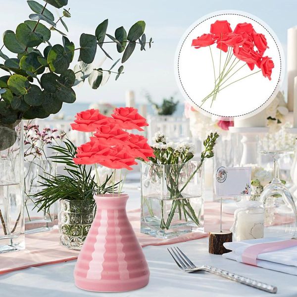 Flores decorativas ramo de rosas artificiales decoración de flores mesa de cena elegante atado a mano boda hogar