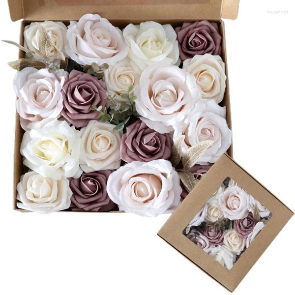 Fleurs décoratives Box rose artificielle pour les bouquets de mariage de bricolage Arrangements de table de table de fête de baby shower à la maison décor