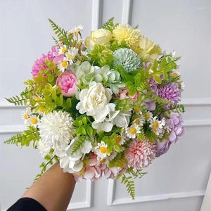Fleurs décoratives Bouquets de mariée de roses artificielles pour mariage, décorations de fête de noël à domicile, bricolage Scrapbooking, fausse fleur d'hortensia