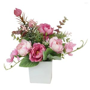 Fleurs décoratives rose artificielle faux articles d'ameublement rose pâle 5 têtes de festival céramique fournitures de table d'accueil décoration ornements