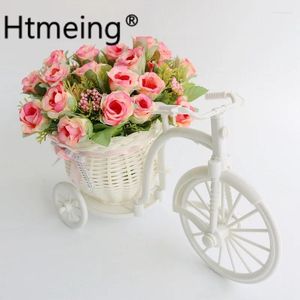 Fleurs décoratives Fleur de rose artificielle avec panier de vélo ensemble Pot de décoration plante de décoration