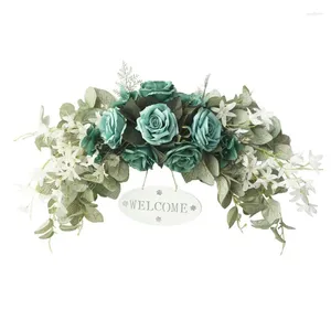 Flores decorativas Artificial Rose Flower Swag Wedding Dintel con signo de bienvenida Colgando ramas de imitación