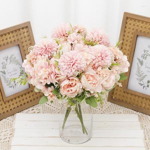 Decoratieve bloemen Kunstmatige rozenbloem Zijde Witte pioen Hoge kwaliteit ambachtelijke hortensia Boeket DIY Thuis Bruiloft Decoratie Nepaccessoires