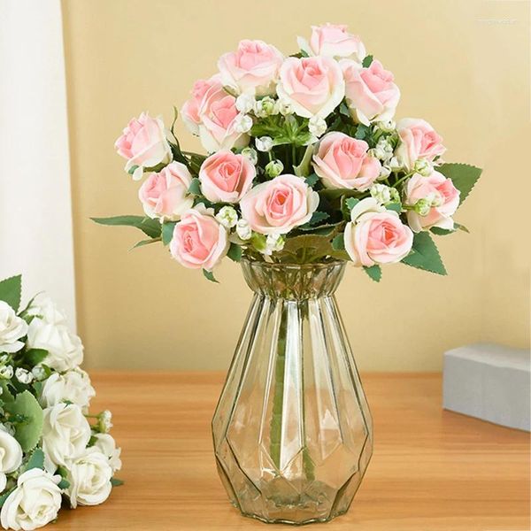 Fleurs décoratives artificielle rose fleur 12 têtes soie faux mariage bouquet de mariée plante pour salon maison garen décor vraie touche