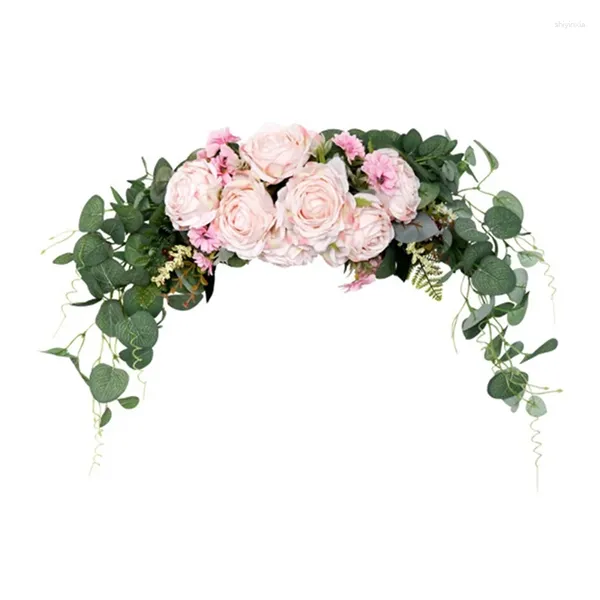 Flores decorativas Artificial Rose Flower Swag Faux con rosa para la puerta delantera Arco Fiesta de boda Espejo Mesa Silla Decoración