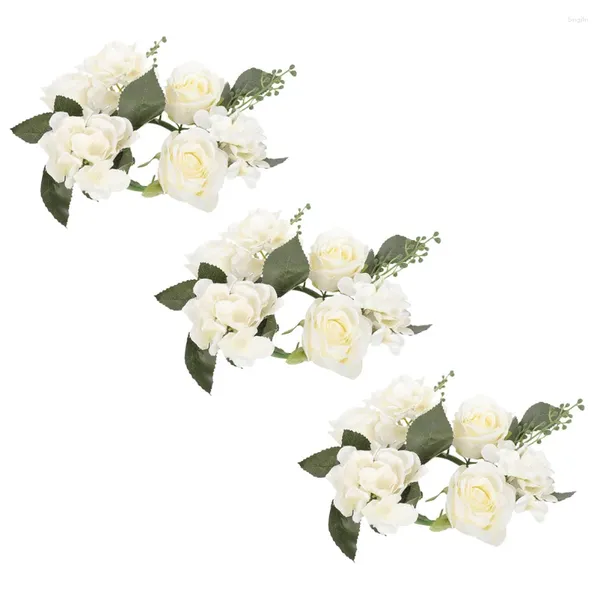 Fleurs décoratives Fleur rose artificielle Les anneaux porte-pilier des couronnes florales pour la table de table de mariage de Noël décoration