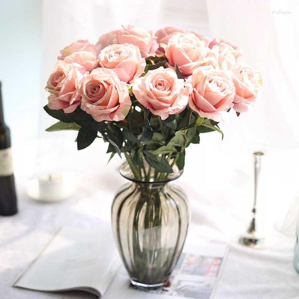 Fleurs décoratives artificielle Rose fleur flanelle vraie touche fausse décoration de mariage pivoine décor à la maison fournitures de fête