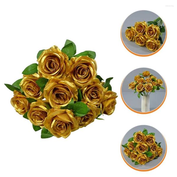 Fleurs décoratives artificielles or Rose, centre de Table à manger, décorations de noël, faux Bouquet