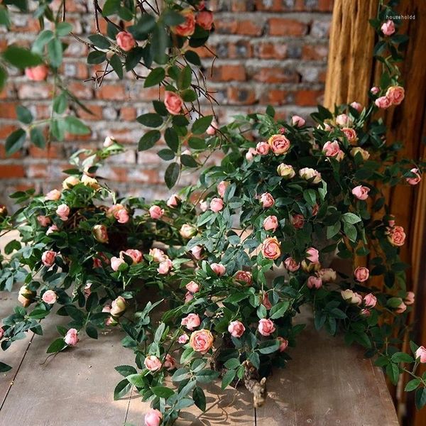 Fleurs décoratives Rose artificielle plantes suspendues feuilles de vigne de lierre chaîne verte mur maison chambre jardin guirlande de mariage décoration extérieure