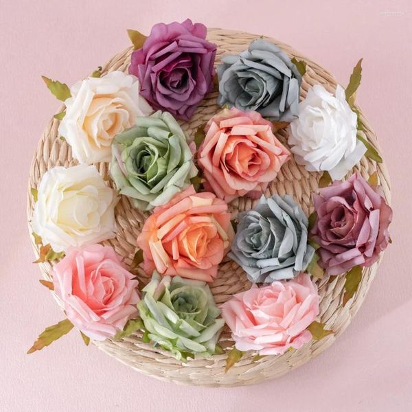 Têtes de roses artificielles décoratives, 10 pièces, fausses Roses bouclées sur le côté, sans tige, fausses décorations, fleur en tissu de soie