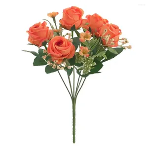 Fleurs décoratives Gift de vacances rose artificiels Simulation réaliste Bouquet de faux fleurs sans entretien sans fleur pour mariage